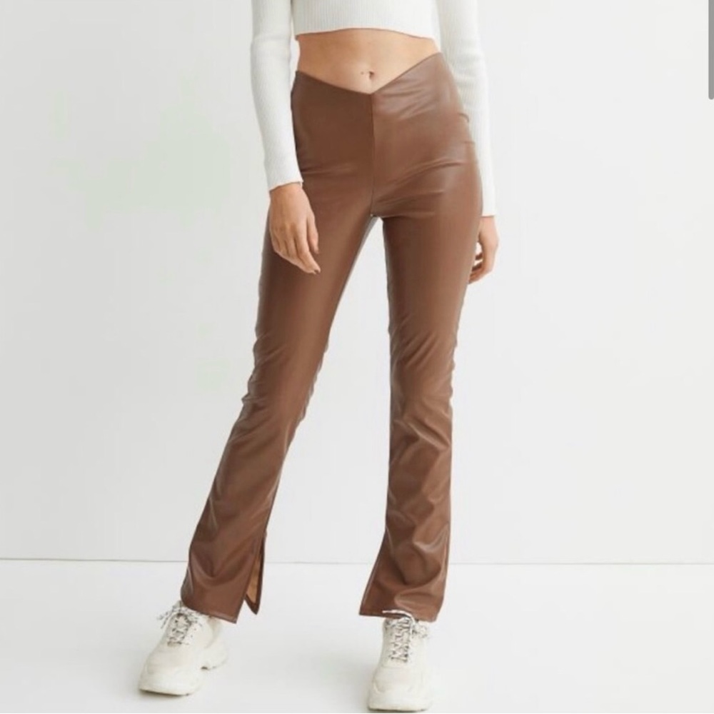 H&M Brown Leather Flare Pants